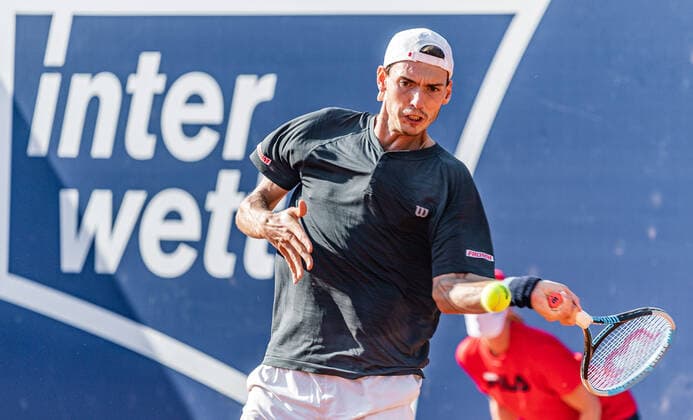 12.09.2020, Sportpark, Kitzbuehel, AUT, ATP, Tennis Herren Tour, Generali Open Kitzbuehel, Halbfinale, im Bild Marc Andrea Huesler (SUI) Marc Andrea Huesler of Switzerland during the semifinals match for the Generali Open Tennis Tournament of the ATP Tour at the Sportpark in Kitzbuehel, Austria on 2020 09 12.