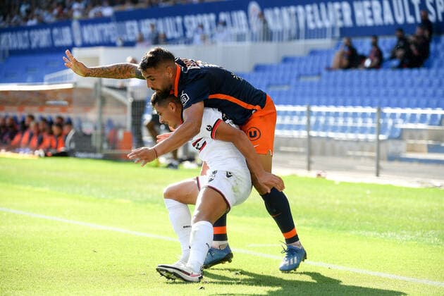 09 ANDY DELORT (MHSC) - 20 YOUCEF ATAL (NICE) FOOTBALL : Montpellier vs Nice - Ligue 1 Uber Eats - 12 09 2020 FEP Panoramic 