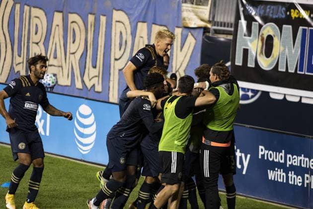 Chester, United States of America, Sept 12th Anthony Fontana celebrates game winner during the Major League Soccer game between Philadelphia Union and New England Revolution at Subaru Park in Chester. Morgan Tencza SPP Philadelphia Union v New England Revolution 