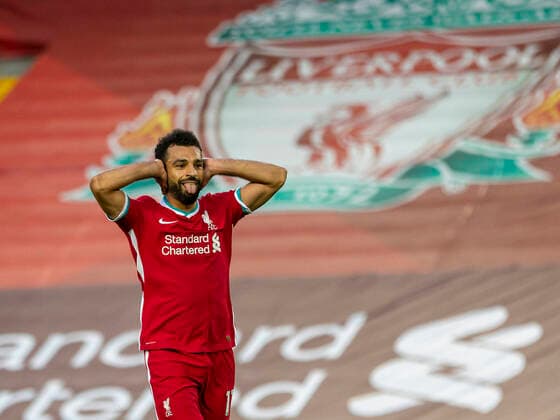 Sport Bilder des Tages (200913) -- LIVERPOOL, Sept. 13, 2020 -- Liverpool s Mohamed Salah celebrates scoring a goal during the English Premier League match between Liverpool FC and Leeds United FC at Anfield in Liverpool, Britain, Sept. 12, 2020. FOR EDITORIAL USE ONLY. NOT FOR SALE FOR MARKETING OR ADVERTISING CAMPAIGNS. NO USE WITH UNAUTHORIZED AUDIO, VIDEO, DATA, FIXTURE LISTS, CLUB LEAGUE LOGOS OR LIVE SERVICES. ONLINE IN-MATCH USE LIMITED TO 45 IMAGES, NO VIDEO EMULATION. SUN OUT. NO USE IN BETTING, GAMES OR SINGLE CLUB LEAGUE PLAYER PUBLICATIONS. (SP)BRITAIN-LIVERPOOL-FOOTBALL-ENGLISH PREMIER LEAGUE-LIVERPOOL VS LEEDS UNITED HanxYan