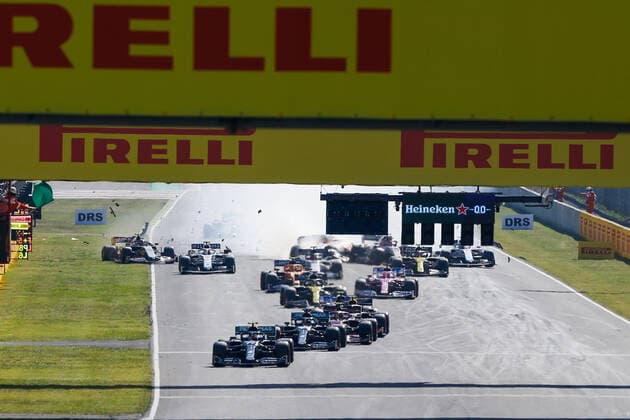 Motorsports: FIA Formula One World Championship, WM, Weltmeisterschaft 2020, Grand Prix of Tuscany, Crash at the restart between 99 Antonio Giovinazzi (ITA, Alfa Romeo Racing ORLEN), 20 Kevin Magnussen (DEN, Haas F1 Team), 6 Nicholas Latifi (CAN, Williams Racing), 55 Carlos Sainz (ESP, McLaren F1 Team), Scarperia Italy