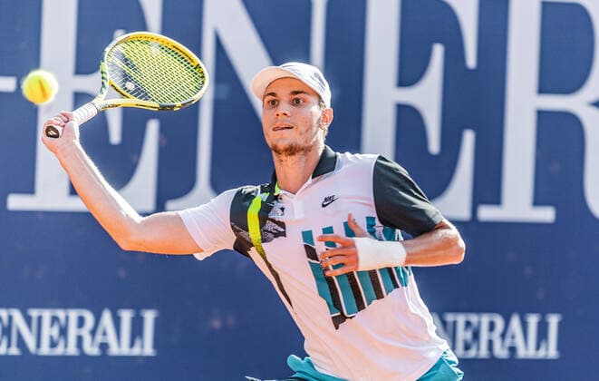 13.09.2020, Sportpark, Kitzbuehel, AUT, ATP, Tennis Herren Tour, Generali Open Kitzbuehel, Finale, im Bild Miomir Kecmanovic (SRB) Miomir Kecmanovic of Serbia during the final match for the Generali Open Tennis Tournament of the ATP Tour at the Sportpark in Kitzbuehel, Austria on 2020 09 13.