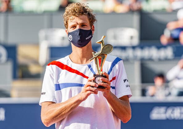 13.09.2020, Sportpark, Kitzbuehel, AUT, ATP, Tennis Herren Tour, Generali Open Kitzbuehel, Finale, im Bild Yannick Hanfmann (GER) Yannick Hanfmann of Germany during the final match for the Generali Open Tennis Tournament of the ATP Tour at the Sportpark in Kitzbuehel, Austria on 2020 09 13.