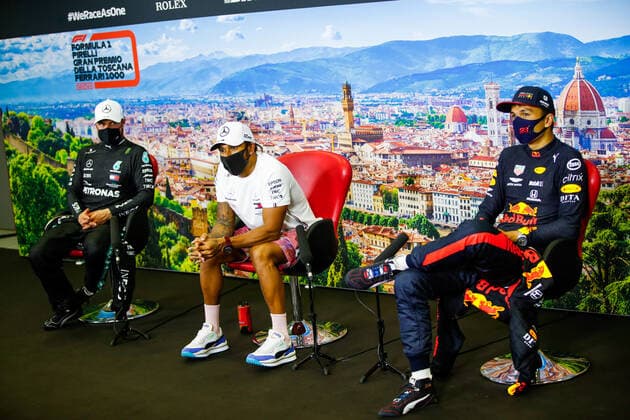 Motorsports: FIA Formula One World Championship, WM, Weltmeisterschaft 2020, Grand Prix of Tuscany Motorsports: FIA Formula One World Championship 2020, Grand Prix of Tuscany, 77 Valtteri Bottas (FIN, Mercedes-AMG Petronas Formula One Team), 44 Lewis Hamilton (GBR, Mercedes-AMG Petronas Formula One Team), 23 Alexander Albon (THA, Aston Martin Red Bull Racing),