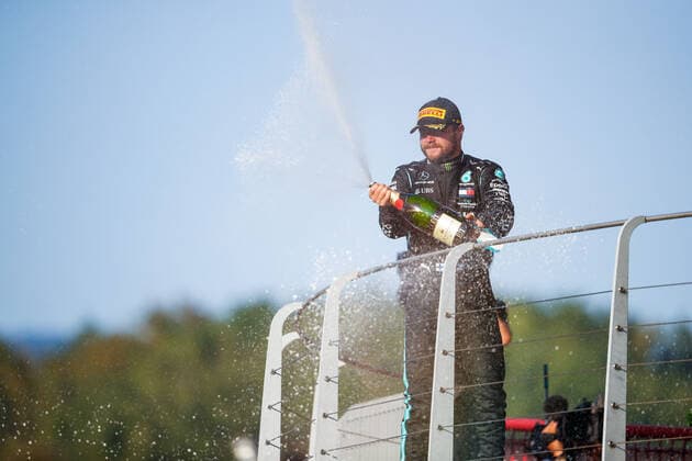 BOTTAS Valtteri (fin), Mercedes AMG F1 GP W11 Hybrid EQ Power+, podium during the Formula 1 Pirelli Gran Premio Della Toscana Ferrari 1000, 2020 Tuscan Grand Prix, from September 11 to 13, 2020 on the Autodromo Internazionale del Mugello, in Scarperia e San Piero, near Florence, Italy - FORMULE 1 : Grand prix de Toscane - Course - Mugello - Scarperia e San Piero - 13 09 2020 DPPI PANORAMIC  00120019_A2_0098JPG