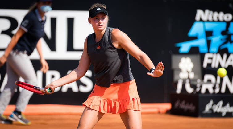 September 14, 2020, Rome, ITALY: Elena Rybakina of Kazakhstan in action during the first round of the 2020 Internazionali BNL d Italia WTA, Tennis Damen Premier 5 tennis tournament against Ekaterina Alexandrova of Russia Rome ITALY - ZUMAa181 20200914_zaa_a181_004 Copyright: xRobxPrangex