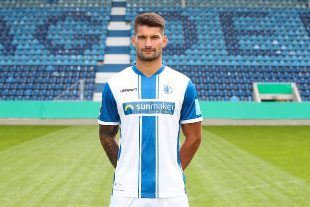 Kai Bruenker Brünker (1. FC Magdeburg,9) - 3. Liga Saison 2020-2021 3. Liga Portraittermin 2020 2021 offizieller Fototermin 1. FC Magdeburg in der MDCC Arena in Magdeburg - Porträt, Portrait,Deutschland, Fussball, Mann, Maenner,GER,10.09.2020