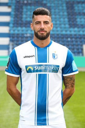 Jürgen Juergen Gjasula (1. FC Magdeburg,10) - 3. Liga Saison 2020-2021 3. Liga Portraittermin 2020 2021 offizieller Fototermin 1. FC Magdeburg in der MDCC Arena in Magdeburg - Porträt, Portrait,Deutschland, Fussball, Mann, Maenner,GER,10.09.2020