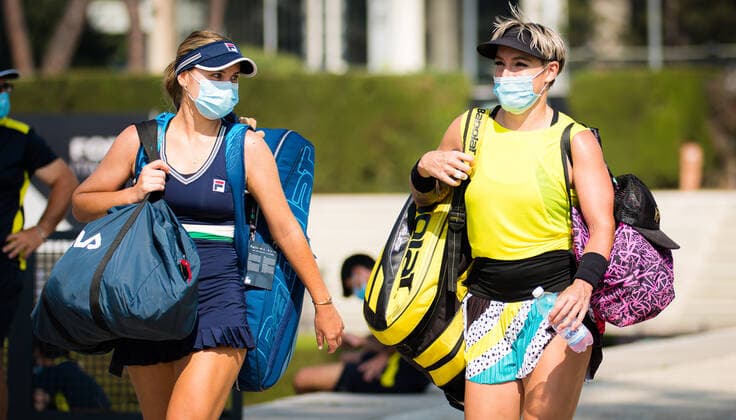 September 15, 2020, Rome, ITALY: Sofia Kenin & Bethanie Mattek-Sands of the United States after their doubles match at the 2020 Internazionali BNL d Italia WTA, Tennis Damen Premier 5 tennis tournament Rome ITALY - ZUMAa181 20200915_zaa_a181_054 Copyright: xRobxPrangex