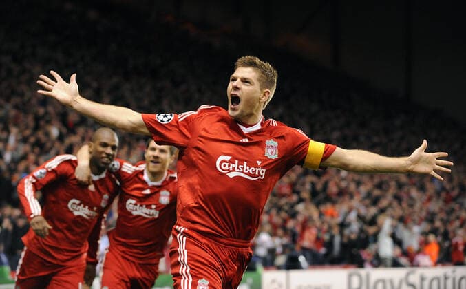 Steven Gerrard Celebrates Liverpool V Real Madrid Liverpool V Real Madrid Anfield, Liverpool, England 10 March 2009 Steven Gerrard Celebrates Liverpool V Real Madrid Liverpool V Real Madrid Anfield, Liverpool, England 10 March 2009  Copyright: Allstar MichaelxMayhe 12778758