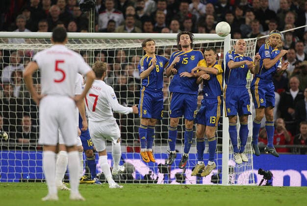 David Beckham Fires His Free Kick England V Ukraine England V Ukraine Wembley Stadium, London, England 01 April 2009 David Beckham Fires His Free Kick England V Ukraine England V Ukraine Wembley Stadium, London, England 01 April 2009  Copyright: Allstar RichardxSelle 12779461