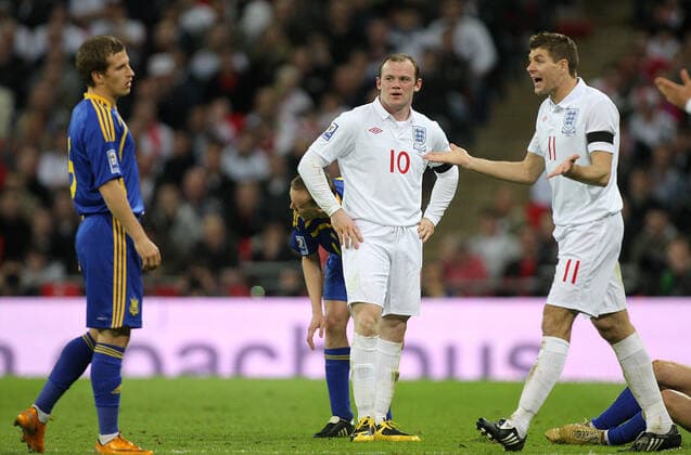 Steven Gerrard Protests To Referee After Wayne Rooney Tck England V Ukraine England V Ukraine Wembley Stadium, London, England 01 April 2009 Steven Gerrard Protests To Referee After Wayne Rooney Tck England V Ukraine England V Ukraine Wembley Stadium, London, England 01 April 2009  Copyright: Allstar RichardxSelle 12779462