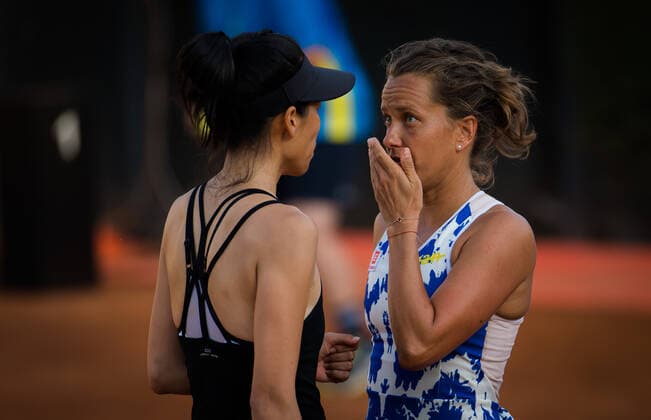 September 18, 2020, Rome, ITALY: Barbora Strycova of the Czech Republic & Su-Wei Hsieh of Chinese Taipeh playing doubles at the 2020 Internazionali BNL d Italia WTA, Tennis Damen Premier 5 tennis tournament Rome ITALY - ZUMAa181 20200918_zaa_a181_143 Copyright: xRobxPrangex