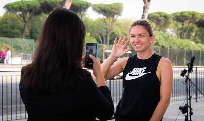 September 19, 2020, Rome, ITALY: Simona Halep of Romania records a fan message after making the semi-final at the 2020 Internazionali BNL d Italia WTA, Tennis Damen Premier 5 tennis tournament Rome ITALY - ZUMAa181 20200919_zaa_a181_060 Copyright: xRobxPrangex