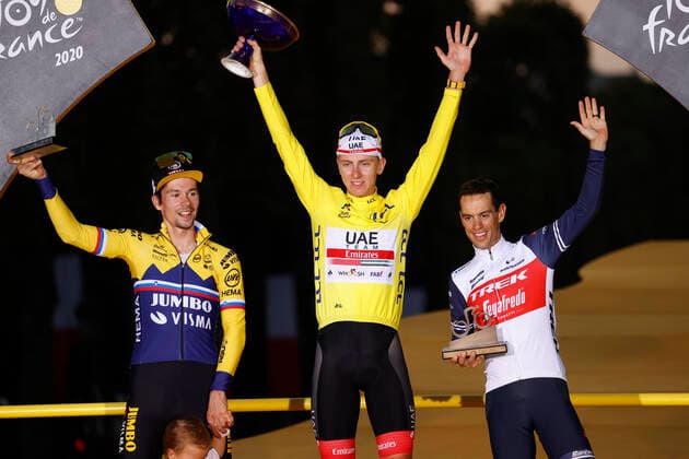 20-09-2020 Tour De France; Tappa 21 Mantes La Jolie - Paris; 2020, Uae - Emirates; 2020, Jumbo - Visma; 2020, Trek - Segafredo; Pogacar, Tadej; Roglic, Primoz; Porte, Richie; Paris; 