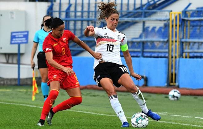 22.09.2020 Podgorica Montenegro-Germany European qualifiers women s football Melanie Leupolz(R) Germany,Jasna Djokovic(L) Montenegro :Str 