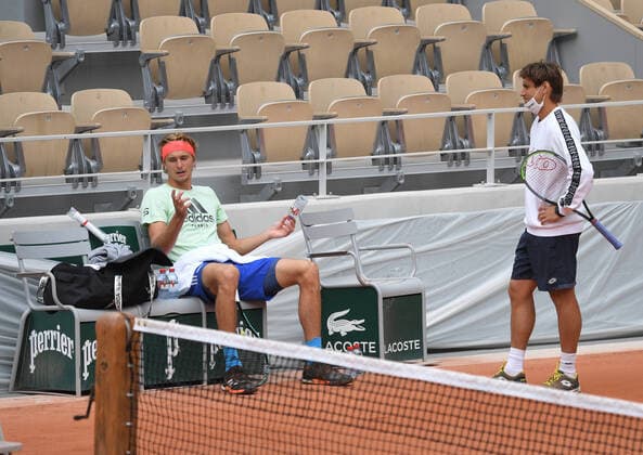Tennis French Open Roland Garros 2020 Alexander Zverev , Germany and his new Coach David Ferrer ,Spain