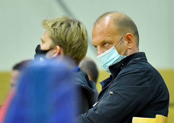 24.09.2020, xlakx, Basketball Testspiel, Alba Berlin - Olympiakos Piräus emspor, v.l. Marco Baldi (Alba Berlin Geschaefstfuehrer) schaut bedrueckt (DFL DFB REGULATIONS PROHIBIT ANY USE OF PHOTOGRAPHS as IMAGE SEQUENCES and or QUASI-VIDEO) Oranienburg