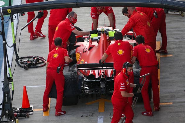 SOCHI, RUSSIA - SEPTEMBER 25, 2020: Scuderia Ferrari F1 Team driver Charles Leclerc takes part in a free practice session at the 2020 Formula One Russian Grand Prix race at the Sochi Autodrom racing circuit. Dmitry Feoktistov TASS  TS0E873F