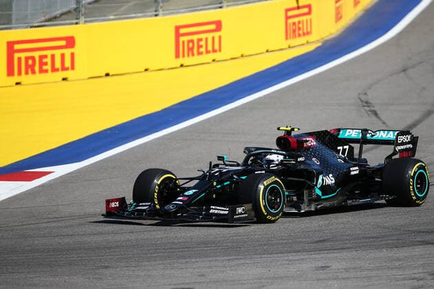 SOCHI, RUSSIA - SEPTEMBER 27, 2020: Mercedes-AMG Petronas F1 team driver Valtteri Bottas of Finland competes in the 2020 Formula One Russian Grand Prix at the Sochi Autodrom racing circuit. Dmitry Feoktistov TASS  TS0E89CE