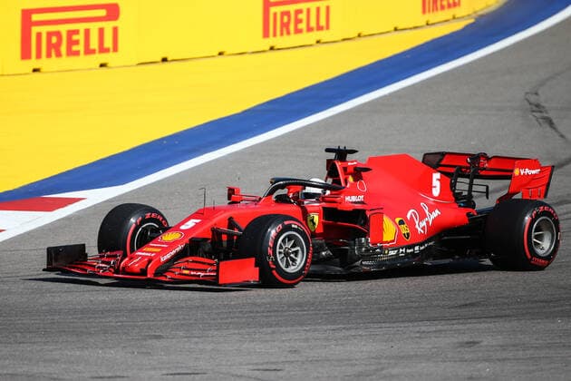SOCHI, RUSSIA - SEPTEMBER 27, 2020: Scuderia Ferrari F1 team driver Sebastian Vettel of Germany competes in the 2020 Formula One Russian Grand Prix at the Sochi Autodrom racing circuit. Dmitry Feoktistov TASS  TS0E89D2