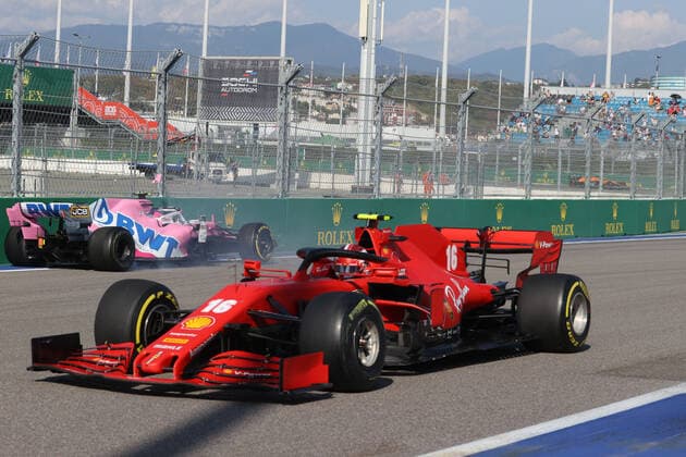 Motorsports: FIA Formula One World Championship, WM, Weltmeisterschaft 2020, Grand Prix of Russia, 16 Charles Leclerc (MCO, Scuderia Ferrari Mission Winnow), 18 Lance Stroll (CAN, BWT Racing Point F1 Team), Sochi Russia