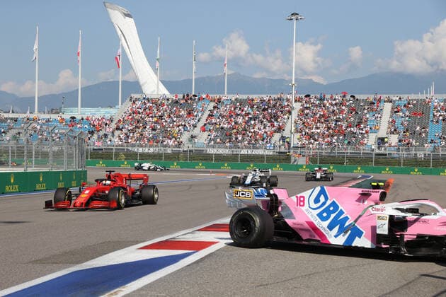 Motorsports: FIA Formula One World Championship, WM, Weltmeisterschaft 2020, Grand Prix of Russia, 5 Sebastian Vettel (GER, Scuderia Ferrari Mission Winnow), 18 Lance Stroll (CAN, BWT Racing Point F1 Team), Sochi Russia