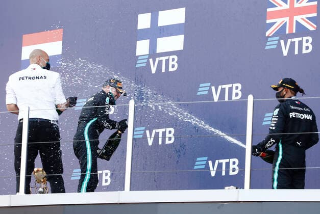 Motorsports: FIA Formula One World Championship, WM, Weltmeisterschaft 2020, Grand Prix of Russia Motorsports: FIA Formula One World Championship 2020, Grand Prix of Russia, 77 Valtteri Bottas (FIN, Mercedes-AMG Petronas Formula One Team), 44 Lewis Hamilton (GBR, Mercedes-AMG Petronas Formula One Team),