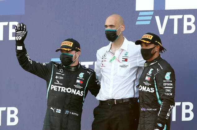 Motorsports: FIA Formula One World Championship, WM, Weltmeisterschaft 2020, Grand Prix of Russia Motorsports: FIA Formula One World Championship 2020, Grand Prix of Russia, 77 Valtteri Bottas (FIN, Mercedes-AMG Petronas Formula One Team), 44 Lewis Hamilton (GBR, Mercedes-AMG Petronas Formula One Team),