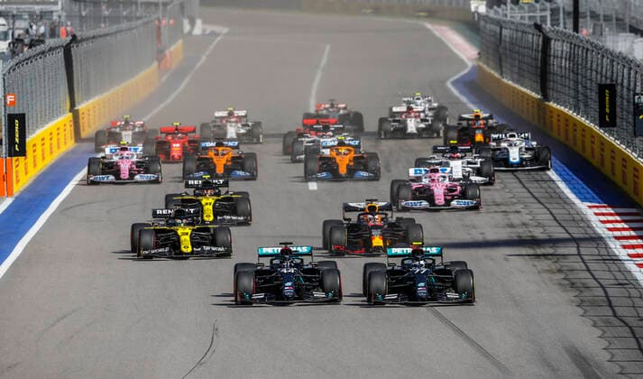 Motorsports: FIA Formula One World Championship, WM, Weltmeisterschaft 2020, Grand Prix of Russia, 44 Lewis Hamilton (GBR, Mercedes-AMG Petronas Formula One Team), 77 Valtteri Bottas (FIN, Mercedes-AMG Petronas Formula One Team), Sochi Russia