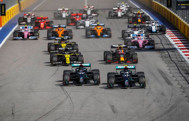 Motorsports: FIA Formula One World Championship, WM, Weltmeisterschaft 2020, Grand Prix of Russia, 44 Lewis Hamilton (GBR, Mercedes-AMG Petronas Formula One Team), 77 Valtteri Bottas (FIN, Mercedes-AMG Petronas Formula One Team), Sochi Russia
