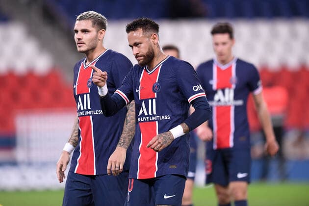 JOIE - FAIR PLAY - 10 NEYMAR JR (PSG) - 09 MAURO ICARDI (PSG) FOOTBALL : Paris SG vs Angers - Ligue 1 Uber Eats - 02 10 2020 FEP Panoramic 