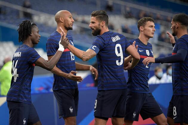 Joie des joueurs de l Equipe de France apres le but de Eduardo Camavinga (France) FOOTBALL : France vs Ukraine - Match Amical - Paris 07 10 2020 JBAutissier Panoramic 