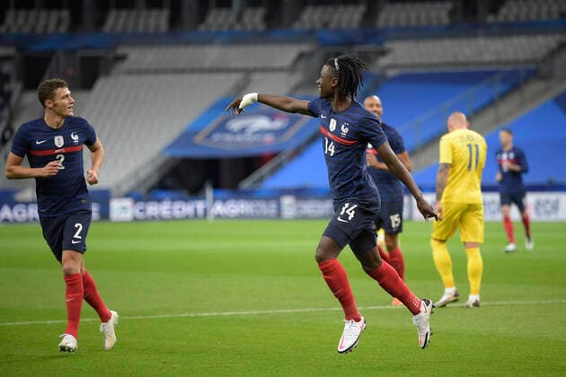 Joie des joueurs de l Equipe de France apres le but de Eduardo Camavinga (France) FOOTBALL : France vs Ukraine - Match Amical - Paris 07 10 2020 JBAutissier Panoramic 