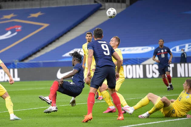 but de Eduardo Camavinga (France) FOOTBALL : France vs Ukraine - Match Amical - Paris 07 10 2020 JBAutissier Panoramic 