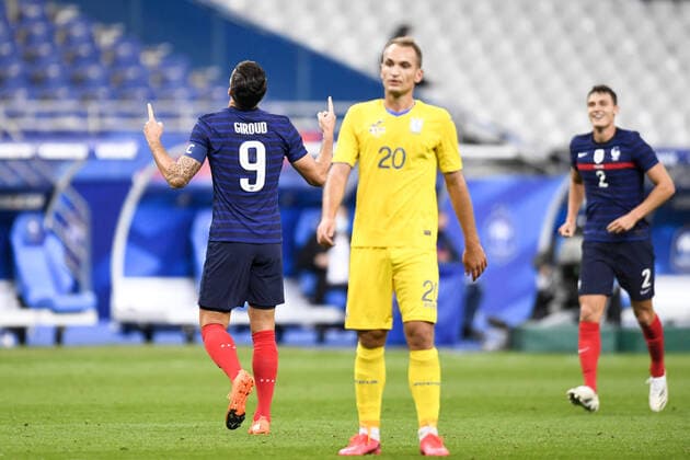 JOIE - 09 OLIVIER GIROUD (FRA) - DOS FOOTBALL : France vs Ukraine - Match Amical - 07 10 2020 FEP Panoramic 