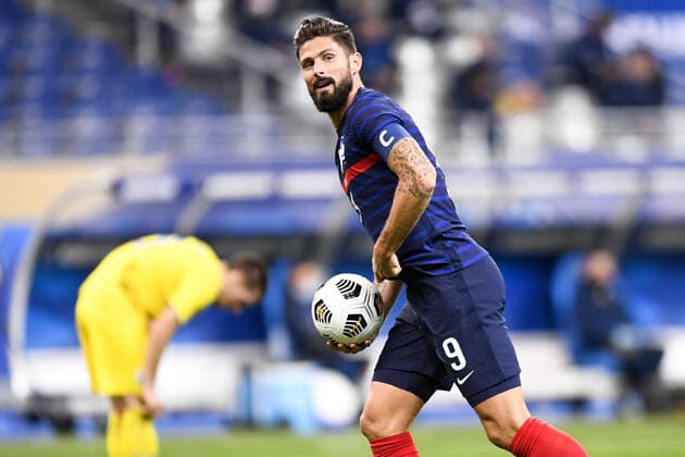 JOIE - FAIR PLAY - 09 OLIVIER GIROUD (FRA) FOOTBALL : France vs Ukraine - Match Amical - 07 10 2020 FEP Panoramic 