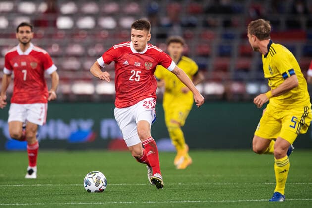 201008 Andrei Mostovoy of Russia during the International Friendly, Länderspiel, Nationalmannschaft football match between Russia and Sweden on October 8, 2020 in Moscow. Photo: Joel Marklund BILDBYRAN kod JM JM0024 bbeng fotboll football soccer fotball träningslandskamp international friendly landskamp russia ryssland sverige sweden sverige a Copyright: JOELxMARKLUND BB201008JM156