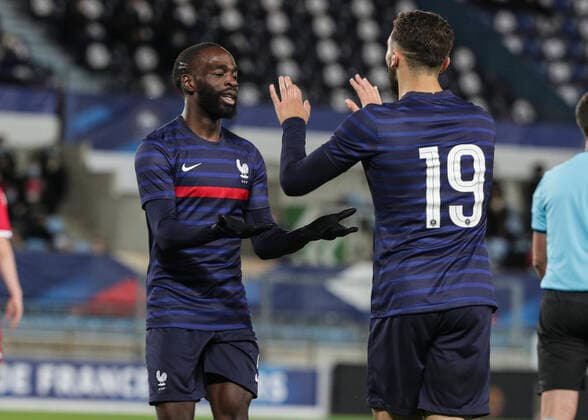Amine Gouiri and Jonathan ikone during the U21, U 21 European Championships qualifying football match France vs Liechtenstein at the Meinau stadium in Strasbourg, eastern France, on October 8, 2020. FOOTBALL : France vs Liechtenstein - Espoirs - 08 10 2020 ElyxandroCEGARRA PANORAMIC 