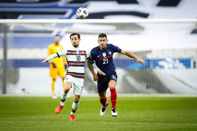 Lucas Hernandez ( 21 - France ) - B Silva ( 10 - Portugal ) - FOOTBALL : France vs Portugal - Ligue des Nations - Saint Denis - 11 10 2020 FedericoPestellini Panoramic 