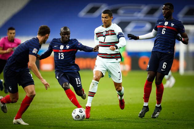 Cristiano Ronaldo ( 7 - Portugal ) - N golo Kante ( 13 - France ) - FOOTBALL : France vs Portugal - Ligue des Nations - Saint Denis - 11 10 2020 FedericoPestellini Panoramic 