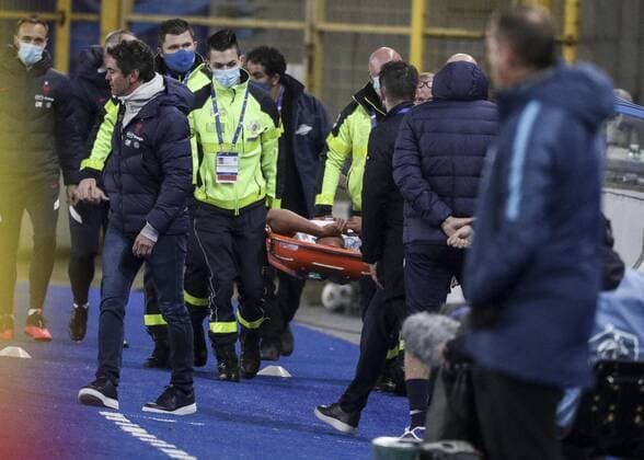 Yvann Macon, Blessure during the U21, U 21 European Championships qualifying football match France vs Slovaquie at the Meinau stadium in Strasbourg, eastern France, on October 12, 2020. FOOTBALL : France vs Slovaquie - U21 - strasbourg - 12 10 2020 ELYxandrocegarra panoramic 