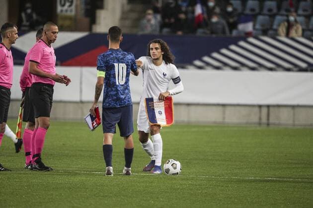 Matteo Guendouzi 10 during the U21, U 21 European Championships qualifying football match France vs Slovaquie at the Meinau stadium in Strasbourg, eastern France, on October 12, 2020. FOOTBALL : France vs Slovaquie - U21 - strasbourg - 12 10 2020 ELYxandrocegarra panoramic 