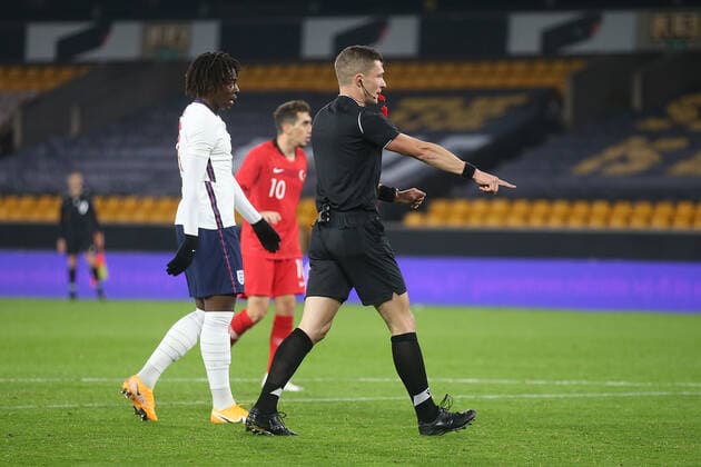 England U21, U 21 v Turkey U21s UEFA EURO, EM, Europameisterschaft,Fussball U21 2020 Qualifiers James Justin of England is fouled by Serkan Asan of Turkey and Referee Willy Delajod awards England a penalty kick during the UEFA Euro U21 2020 Qualifiers match at Molineux, Wolverhampton Content Not Available For UK Newspapers Copyright: xPaulxChestertonx FIL-14691-0070