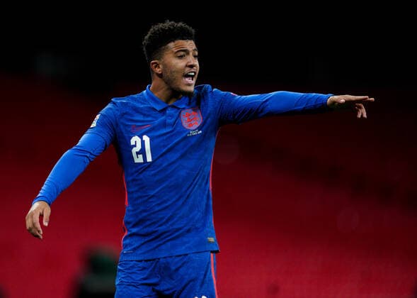 Jadon Sancho (Borussia Dortmund) of England during the UEFA Nations League match played behind closed doors due to the current government Covid-19 rules within sports venues between England and Denmark at Wembley Stadium, London, England on 14 October 2020. Copyright: xAndyxRowlandx PMI-3658-0113