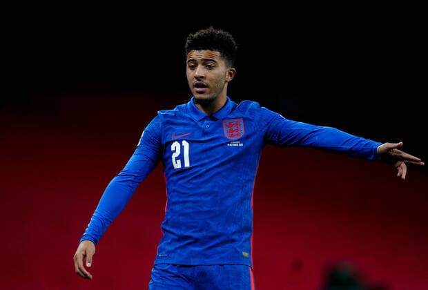 Jadon Sancho (Borussia Dortmund) of England during the UEFA Nations League match played behind closed doors due to the current government Covid-19 rules within sports venues between England and Denmark at Wembley Stadium, London, England on 14 October 2020. Copyright: xAndyxRowlandx PMI-3658-0114