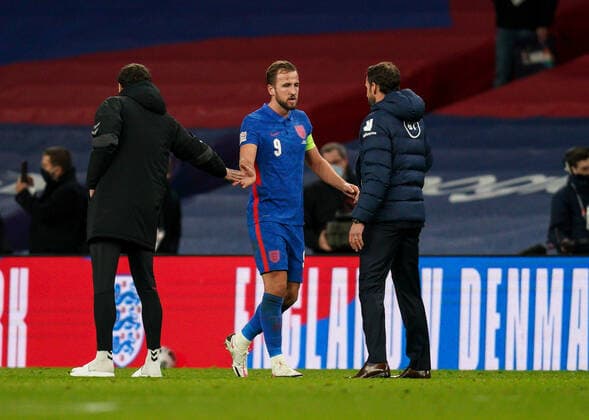 Harry Kane (Tottenham Hotspur) of England and England manager Gareth Southgate after the UEFA Nations League match played behind closed doors due to the current government Covid-19 rules within sports venues between England and Denmark at Wembley Stadium, London, England on 14 October 2020. Copyright: xAndyxRowlandx PMI-3658-0140