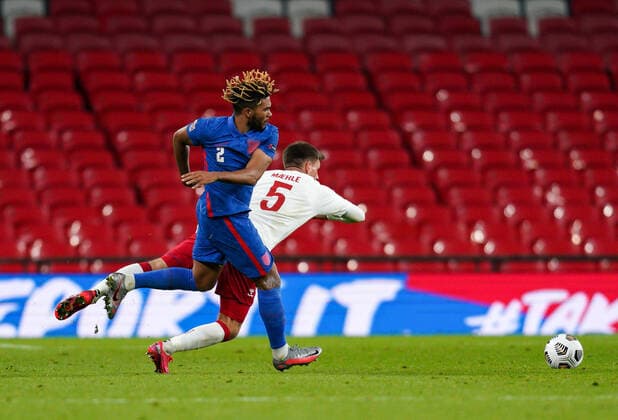 Reece James (Chelsea) of England during the UEFA Nations League match played behind closed doors due to the current government Covid-19 rules within sports venues between England and Denmark at Wembley Stadium, London, England on 14 October 2020. Copyright: xAndyxRowlandx PMI-3658-0148