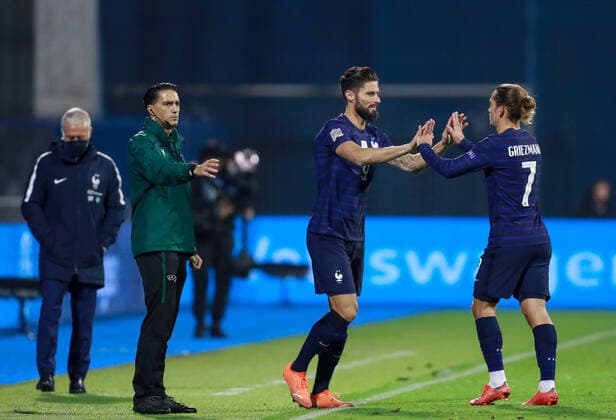 Olivier Giroud and Antoine Griezmann of France FOOTBALL : Croatie vs France - UEFA Ligue des Nations - Zagreb - 14 10 2020 Panoramic NikolaKrstic 