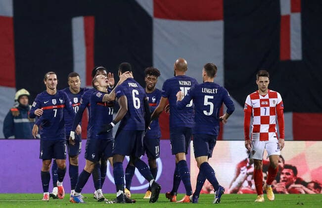 French players celebrates after scoring FOOTBALL : Croatie vs France - UEFA Ligue des Nations - Zagreb - 14 10 2020 Panoramic NikolaKrstic 